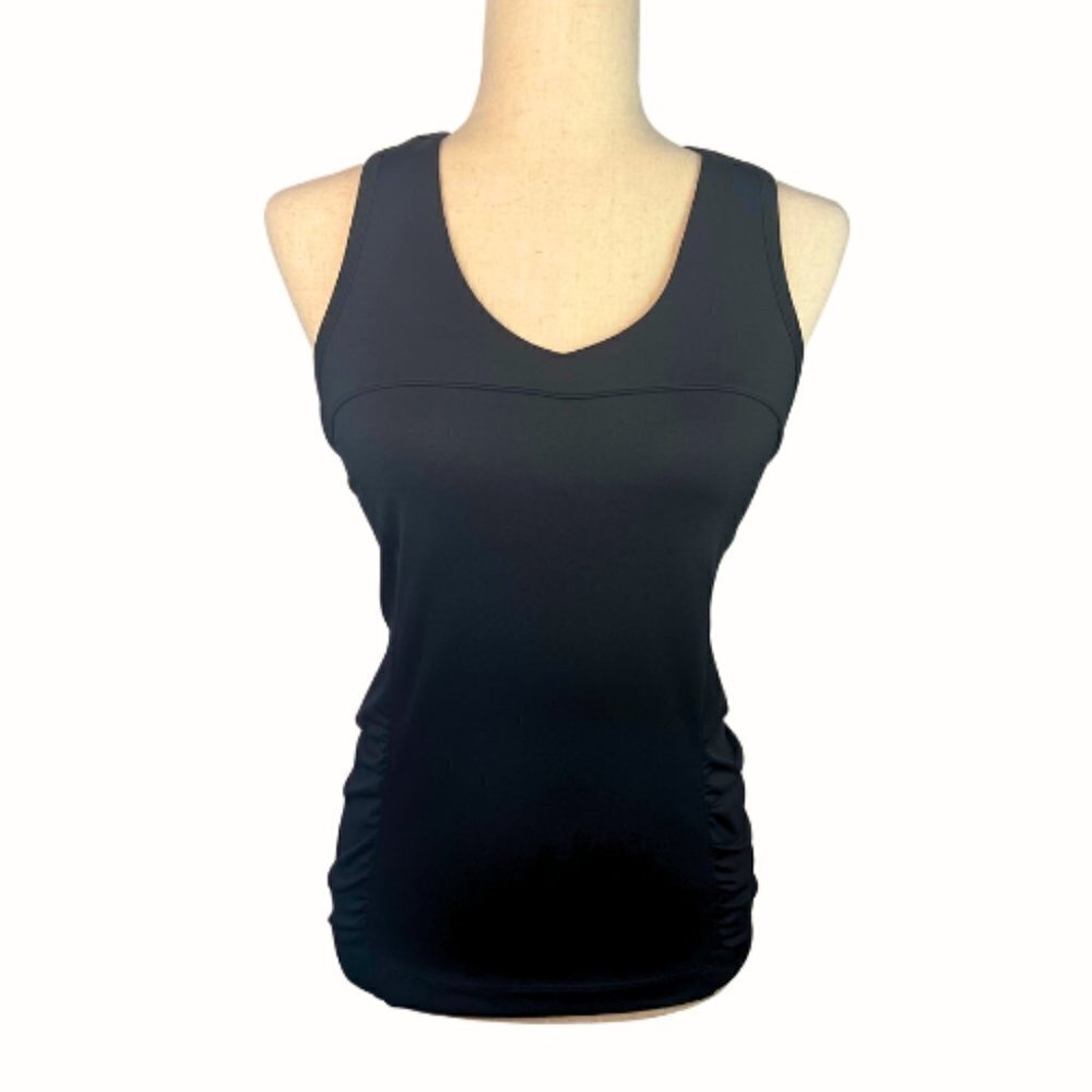 ATHLETA V-Neck Active Tank Ruched Sides Built-In Bra Size 34B